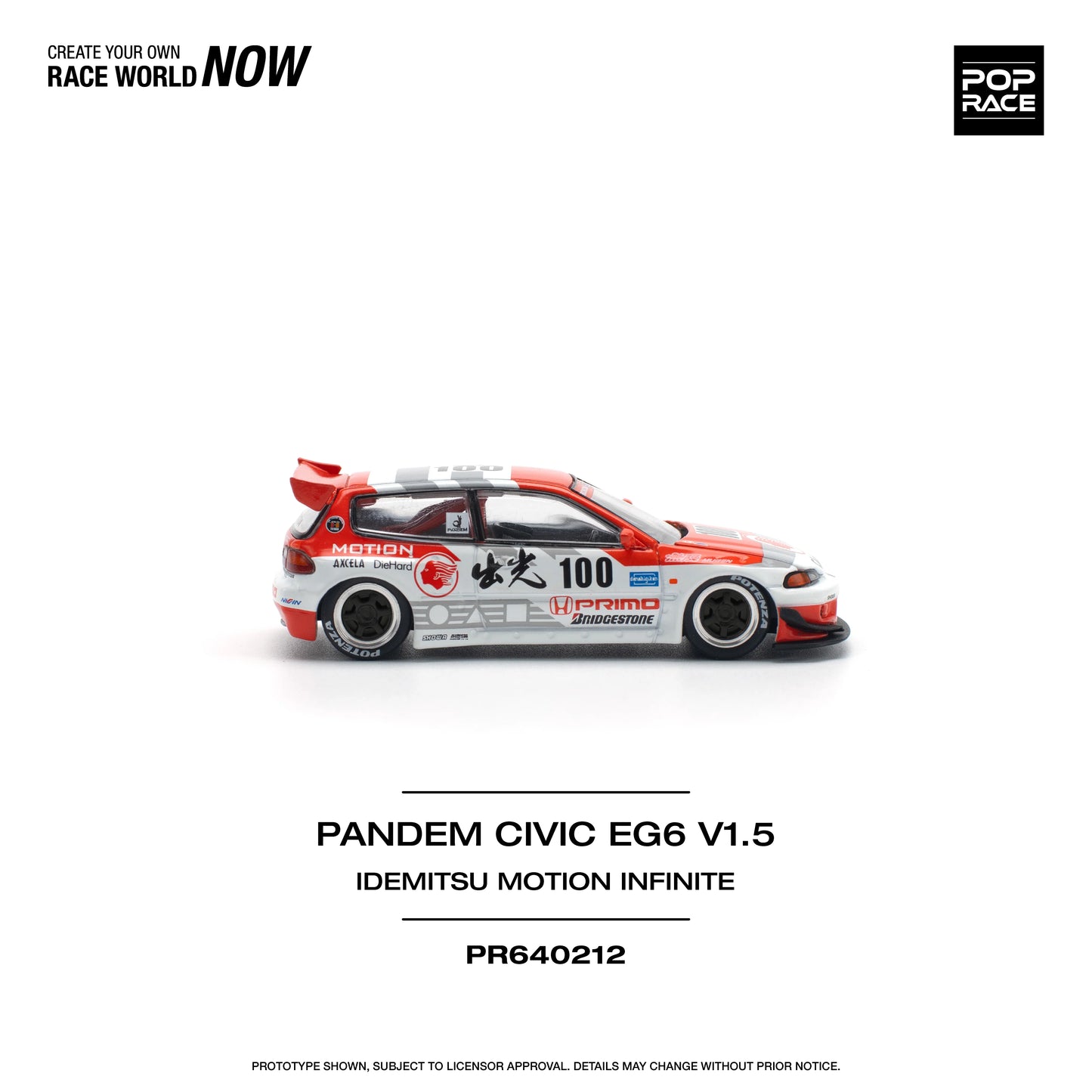 POP Race Honda Civic EG6 Pandem Idemitsu Motion Infinite Red/White 1:64 Diecast
