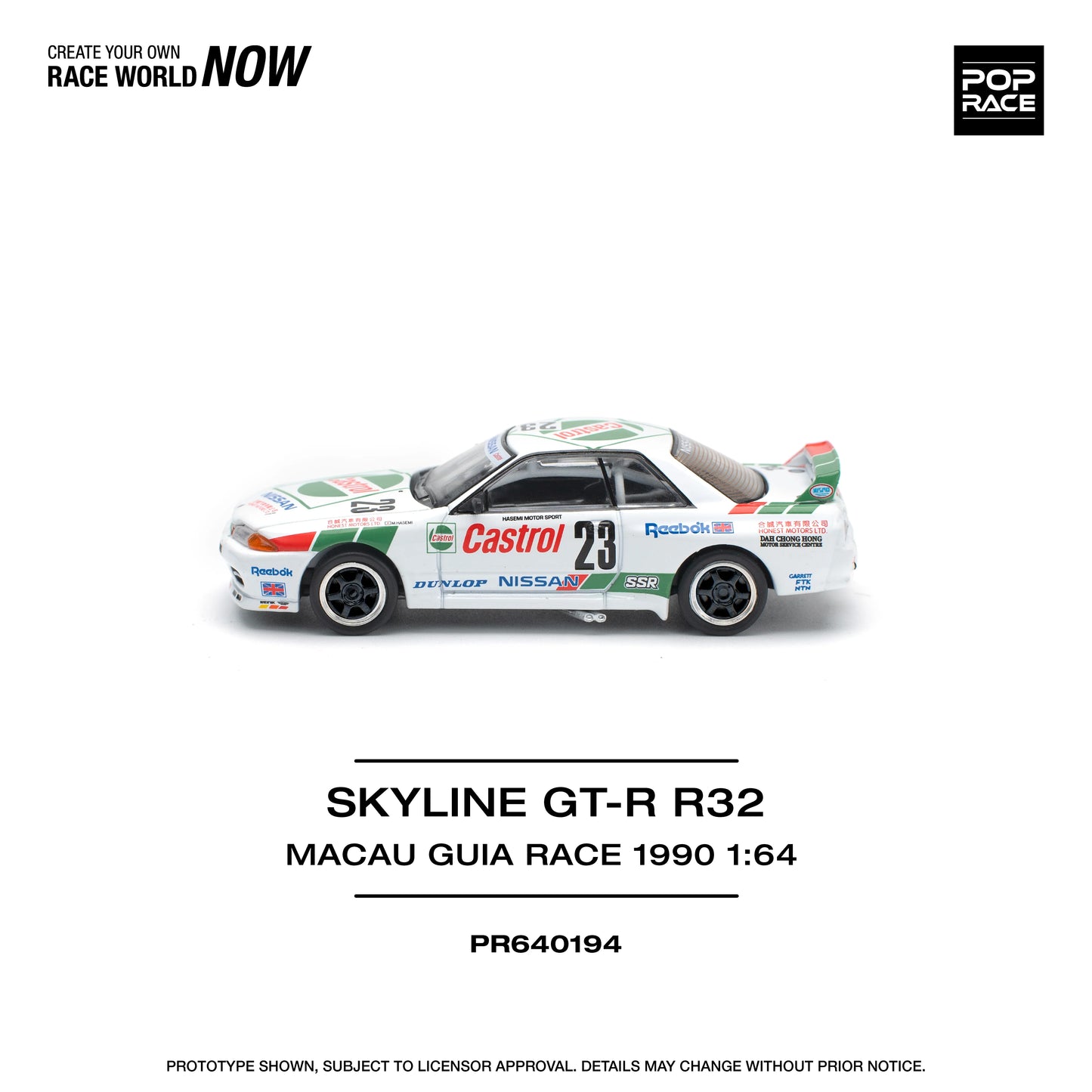 POP Race Nissan Skyline GT-R R32 Castrol Livery 1990 Macau Winner #23 1:64 Car