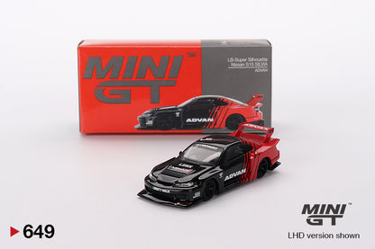 Mini GT Nissan Silvia S15 LB-Super Silhouette HKS Advan Liberty Walk 1:64 Car AU