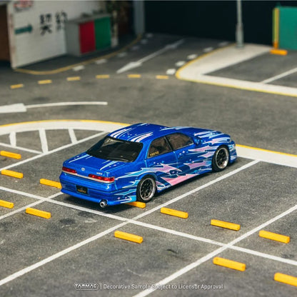 CHANCE AT CHASE - Tarmac Works TW Toyota Mark II JZX100 Vertex Blue/Pink Chaser
