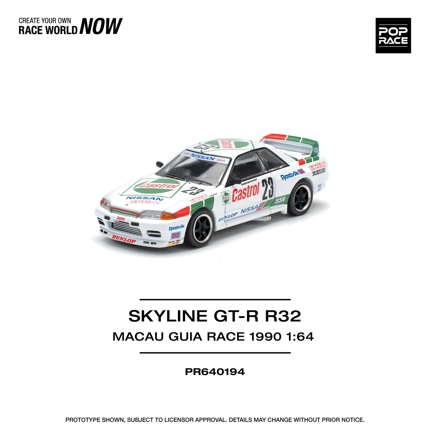 POP Race Nissan Skyline GT-R R32 Castrol Livery 1990 Macau Winner #23 1:64 Car