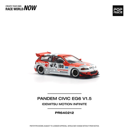 POP Race Honda Civic EG6 Pandem Idemitsu Motion Infinite Red/White 1:64 Diecast