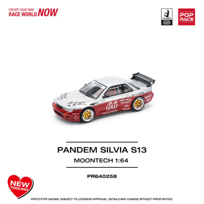 POP Race Nissan Silvia S13 Pandem Widebody Moontech Red/Silver 1:64 Diecast Car