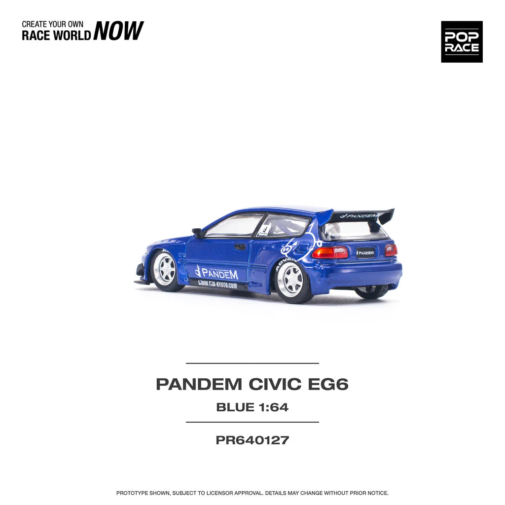 POP Race Honda Civic EG6 Pandem Widebody Metallic Blue 1:64 Diecast Model Car