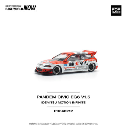 POP Race Honda Civic EG6 Pandem Idemitsu Motion Infinite Red/White 1:64 Diecast