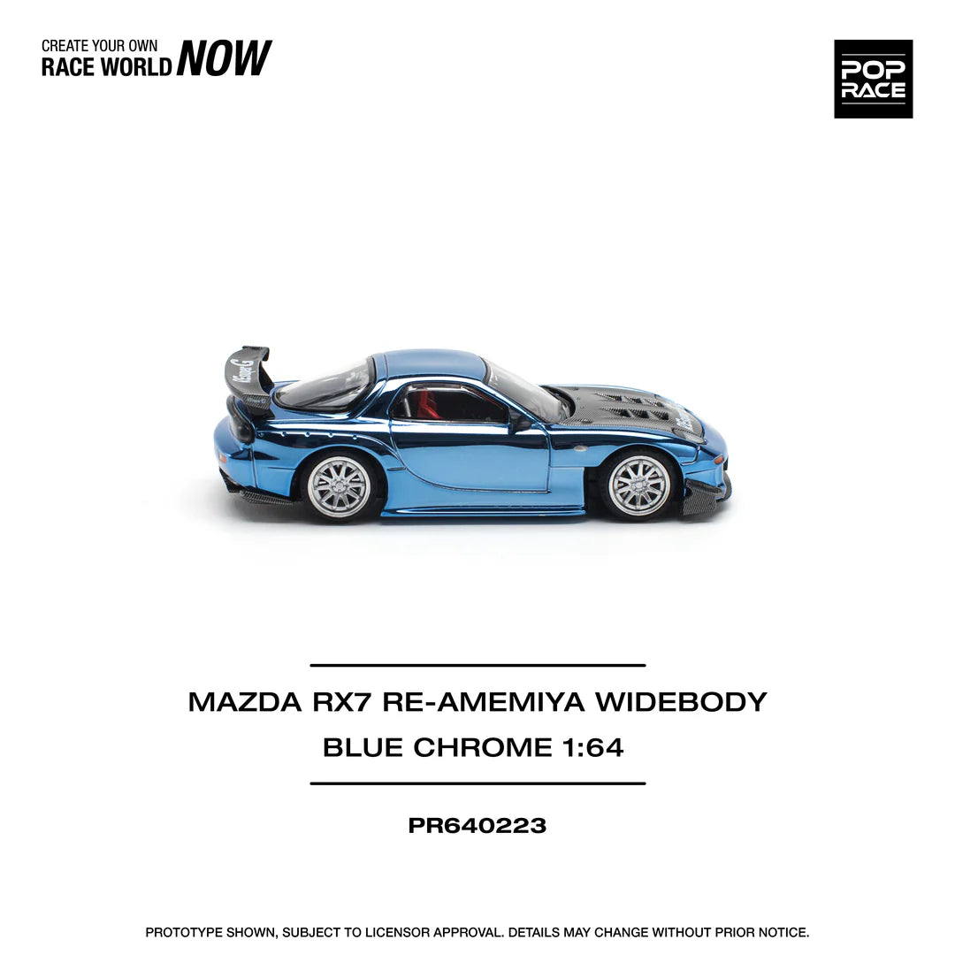 POP Race Mazda RX-7 FD3S Widebody RE Amemiya Blue Chrome 1:64 Model Diecast Car