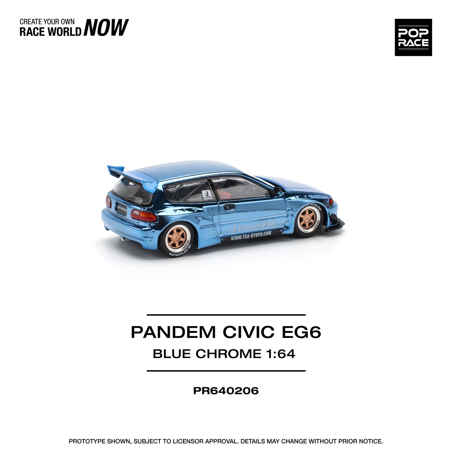 POP Race Honda Civic EG6 Pandem Widebody Kit Chrome Blue 1:64 Diecast Model Car