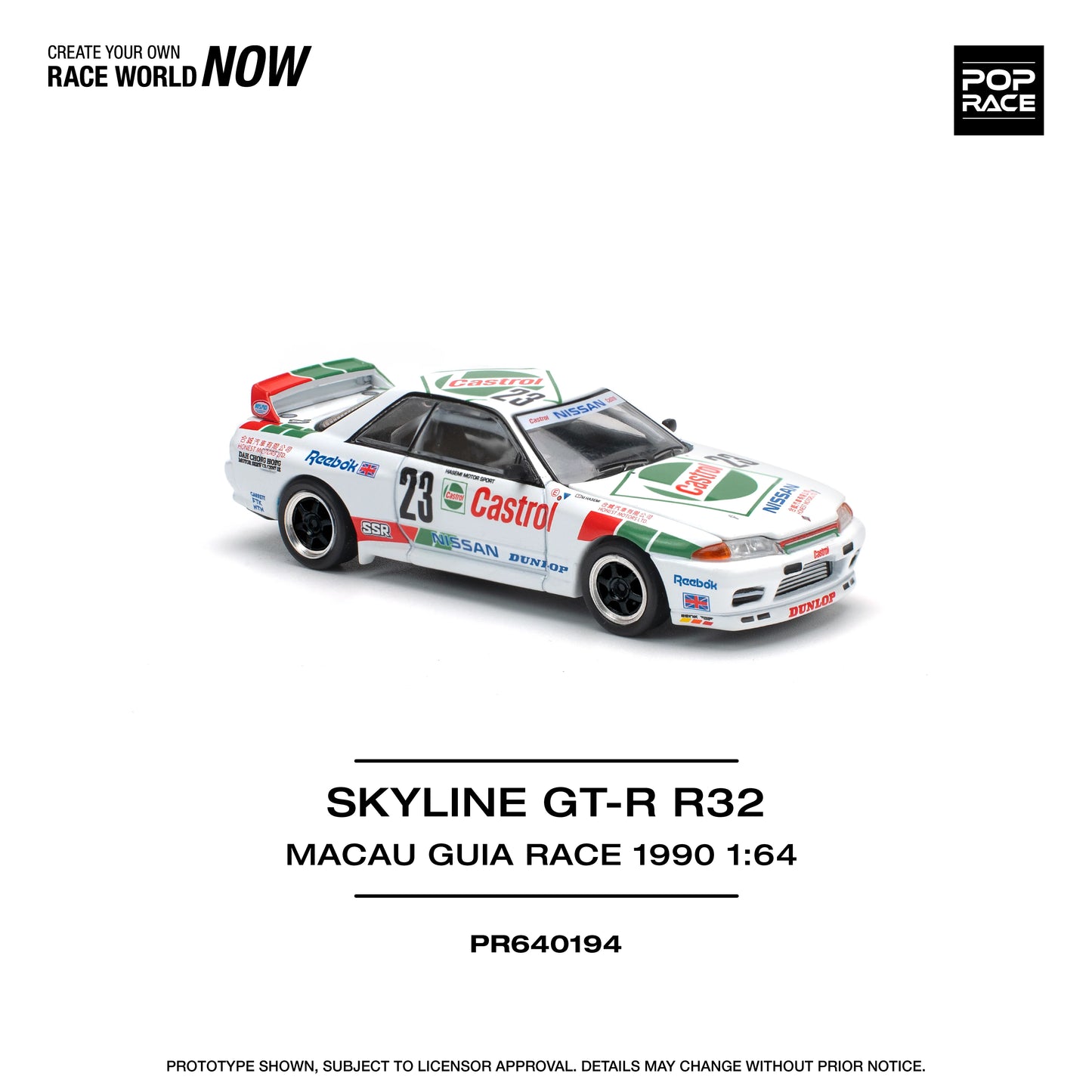 POP Race Nissan Skyline GT-R R32 Castrol Livery 1990 Macau Winner #23 1:64 Car