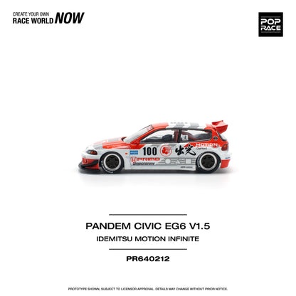 POP Race Honda Civic EG6 Pandem Idemitsu Motion Infinite Red/White 1:64 Diecast