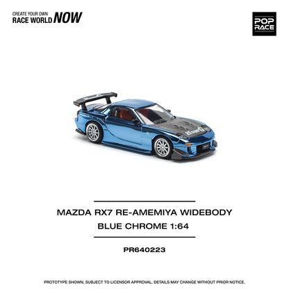 POP Race Mazda RX-7 FD3S Widebody RE Amemiya Blue Chrome 1:64 Model Diecast Car