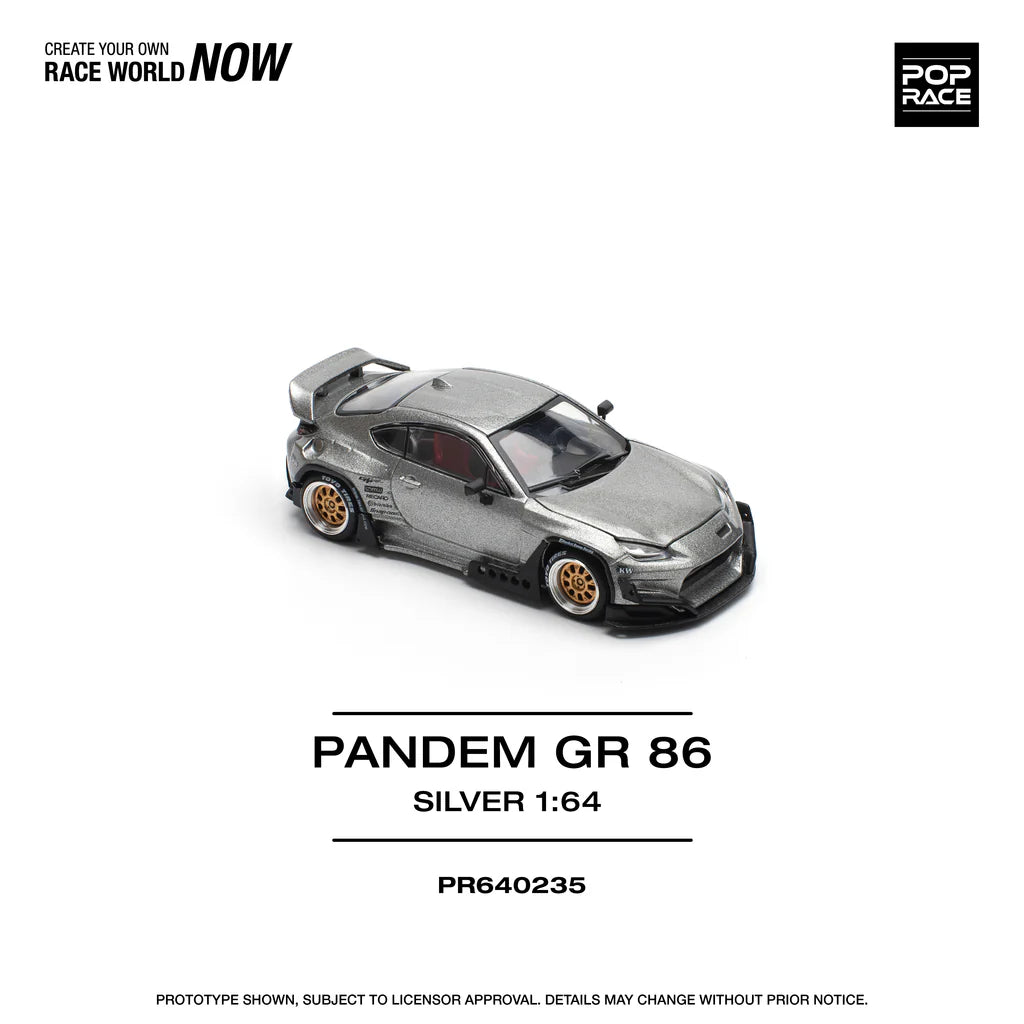 POP Race Toyota GR86 Pandem Widebody Kit Silver/Black 1:64 Diecast Model Car AU