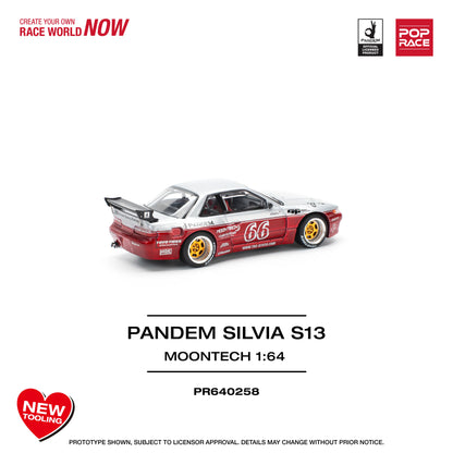 POP Race Nissan Silvia S13 Pandem Widebody Moontech Red/Silver 1:64 Diecast Car