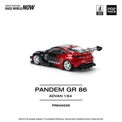 POP Race Toyota GR86 Pandem Kit HKS Advan GR Red Black 1:64 Diecast Model Car