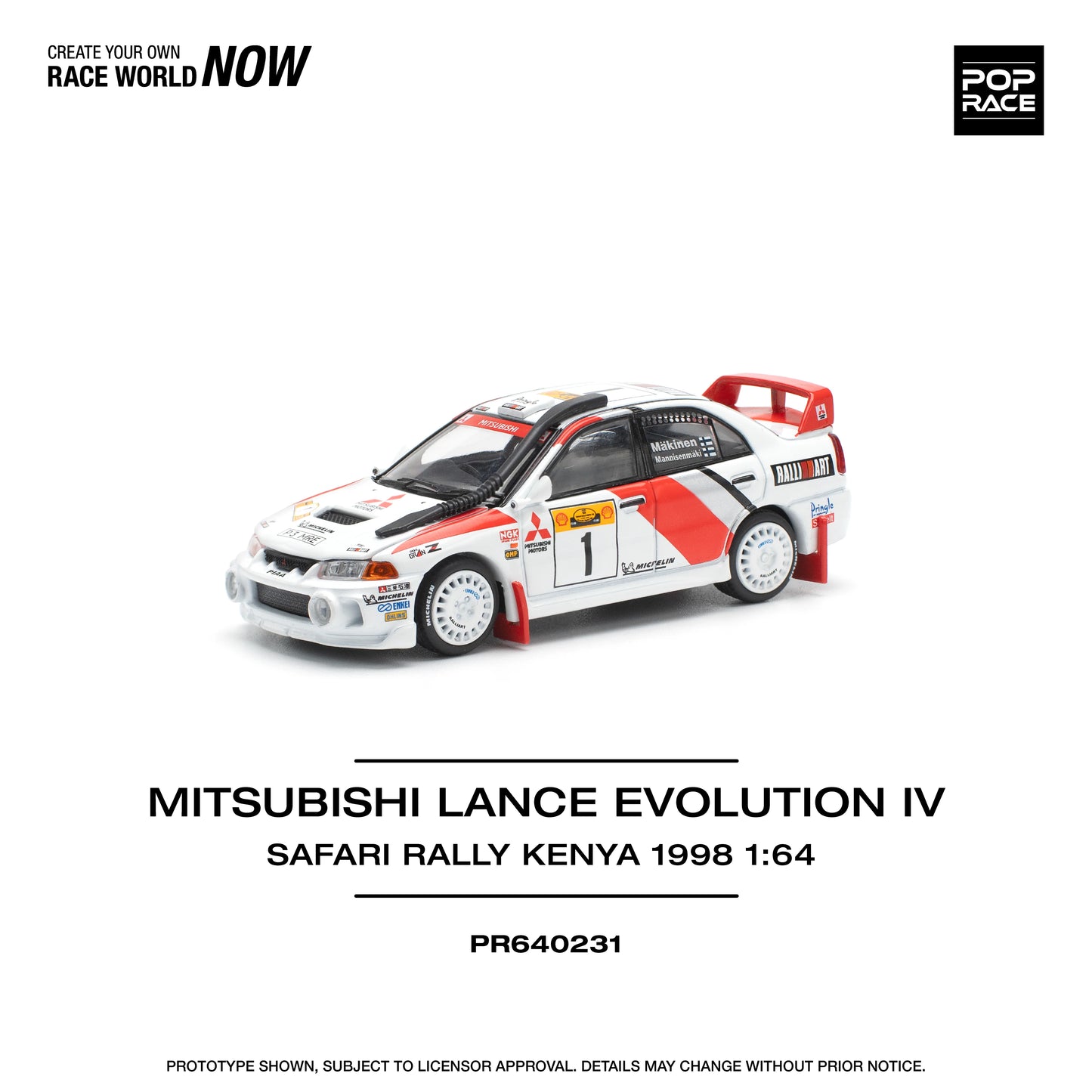 POP Race Mitsubishi Lancer Evo IV (4) #1 1998 Safari Kenya WRC Rally 1:64 Car