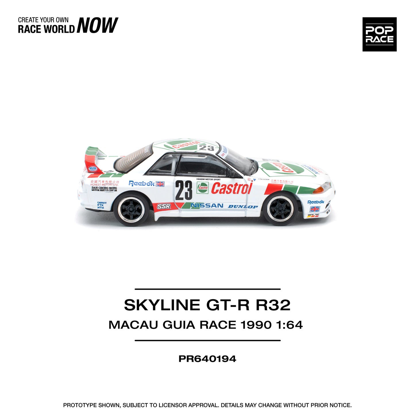 POP Race Nissan Skyline GT-R R32 Castrol Livery 1990 Macau Winner #23 1:64 Car
