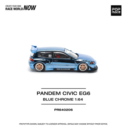 POP Race Honda Civic EG6 Pandem Widebody Kit Chrome Blue 1:64 Diecast Model Car