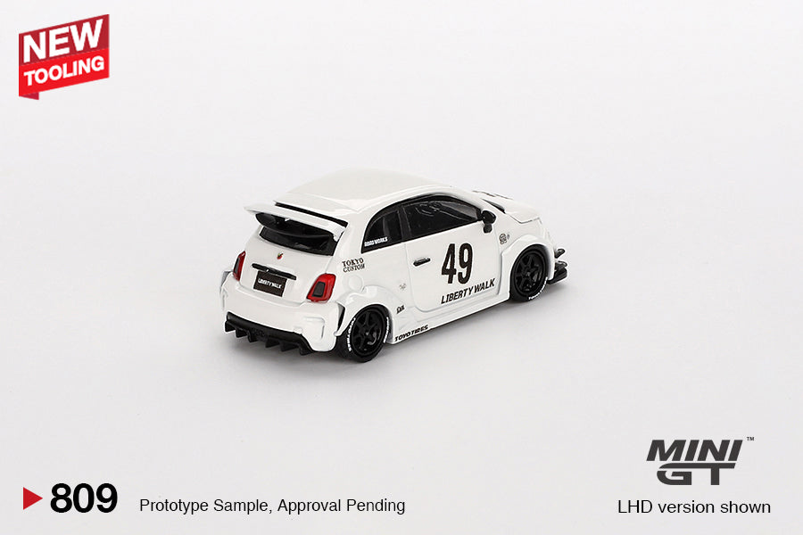 Mini GT Fiat Abarth 595 LBWK Liberty Walk x Abas Works LBWK Gara White 1/64 Car