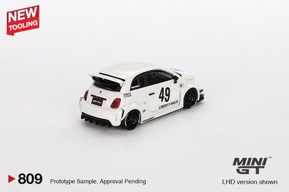 Mini GT Fiat Abarth 595 LBWK Liberty Walk x Abas Works LBWK Gara White 1/64 Car