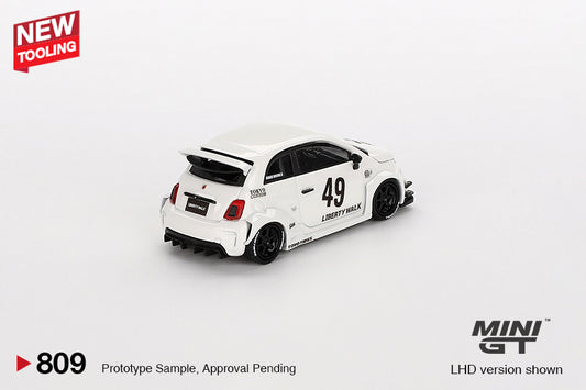 Mini GT Fiat Abarth 595 LBWK Liberty Walk x Abas Works LBWK Gara White 1/64 Car