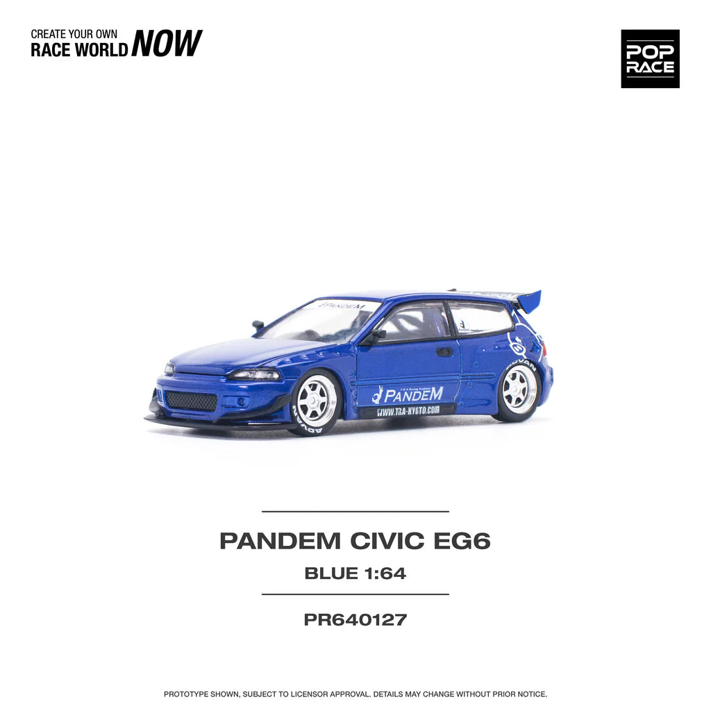 POP Race Honda Civic EG6 Pandem Widebody Metallic Blue 1:64 Diecast Model Car