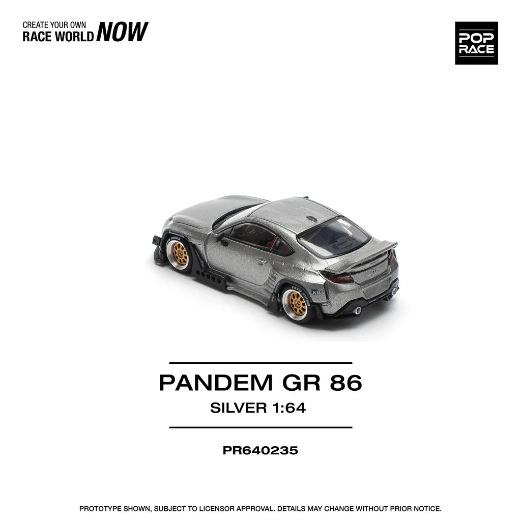 POP Race Toyota GR86 Pandem Widebody Kit Silver/Black 1:64 Diecast Model Car AU