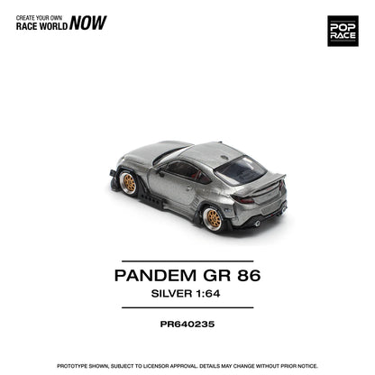 POP Race Toyota GR86 Pandem Widebody Kit Silver/Black 1:64 Diecast Model Car AU