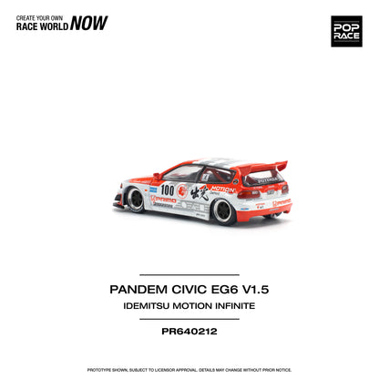 POP Race Honda Civic EG6 Pandem Idemitsu Motion Infinite Red/White 1:64 Diecast