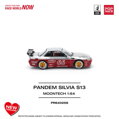 POP Race Nissan Silvia S13 Pandem Widebody Moontech Red/Silver 1:64 Diecast Car