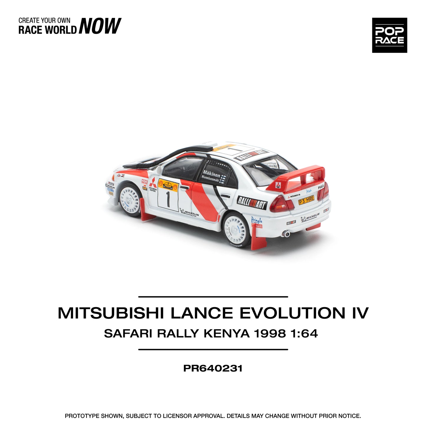 POP Race Mitsubishi Lancer Evo IV (4) #1 1998 Safari Kenya WRC Rally 1:64 Car