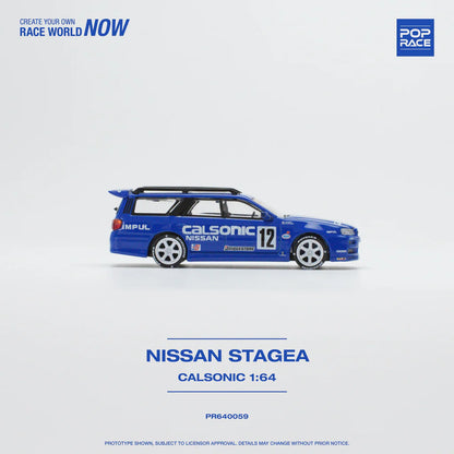 POP Race Nissan Stagea w/Skyline R34 GTR Front End Swap Calsonic Livery 1:64 Car