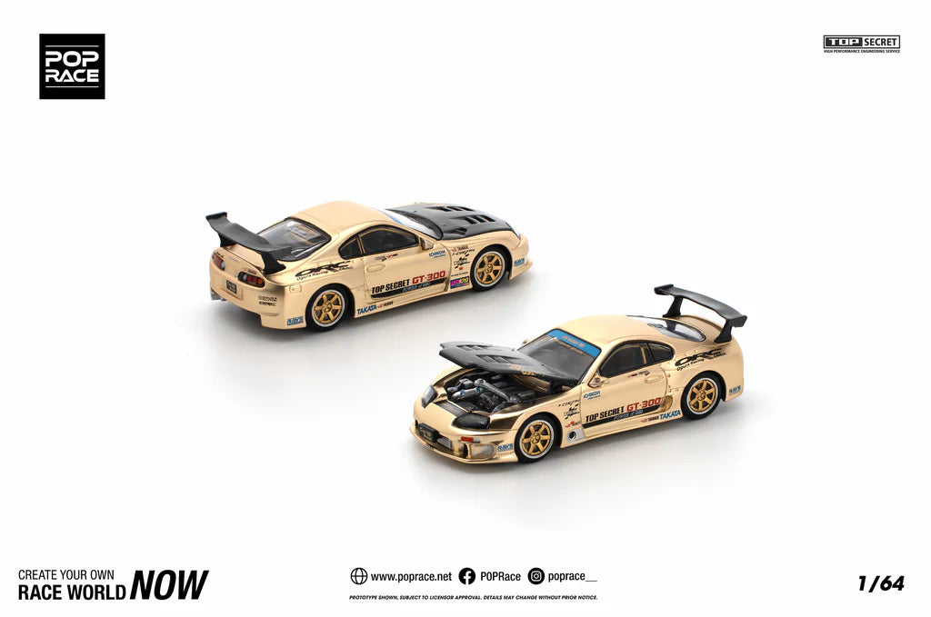 POP Race Toyota Supra MK4 (A80) Top Secret GT300 Smokey Nagata Chrome Gold 1:64