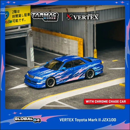 CHANCE AT CHASE - Tarmac Works TW Toyota Mark II JZX100 Vertex Blue/Pink Chaser