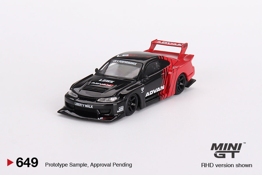 Mini GT Nissan Silvia S15 LB-Super Silhouette HKS Advan Liberty Walk 1:64 Car AU